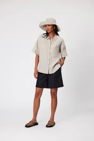 Jet Set Linen Shirt - Natural Stripe