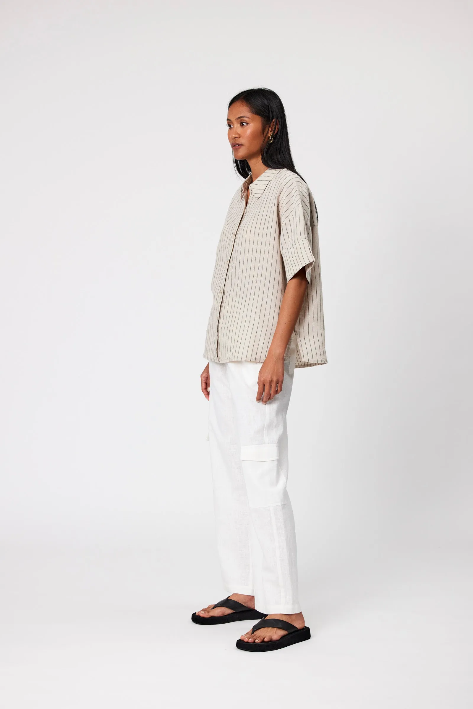 Jet Set Linen Shirt - Natural Stripe