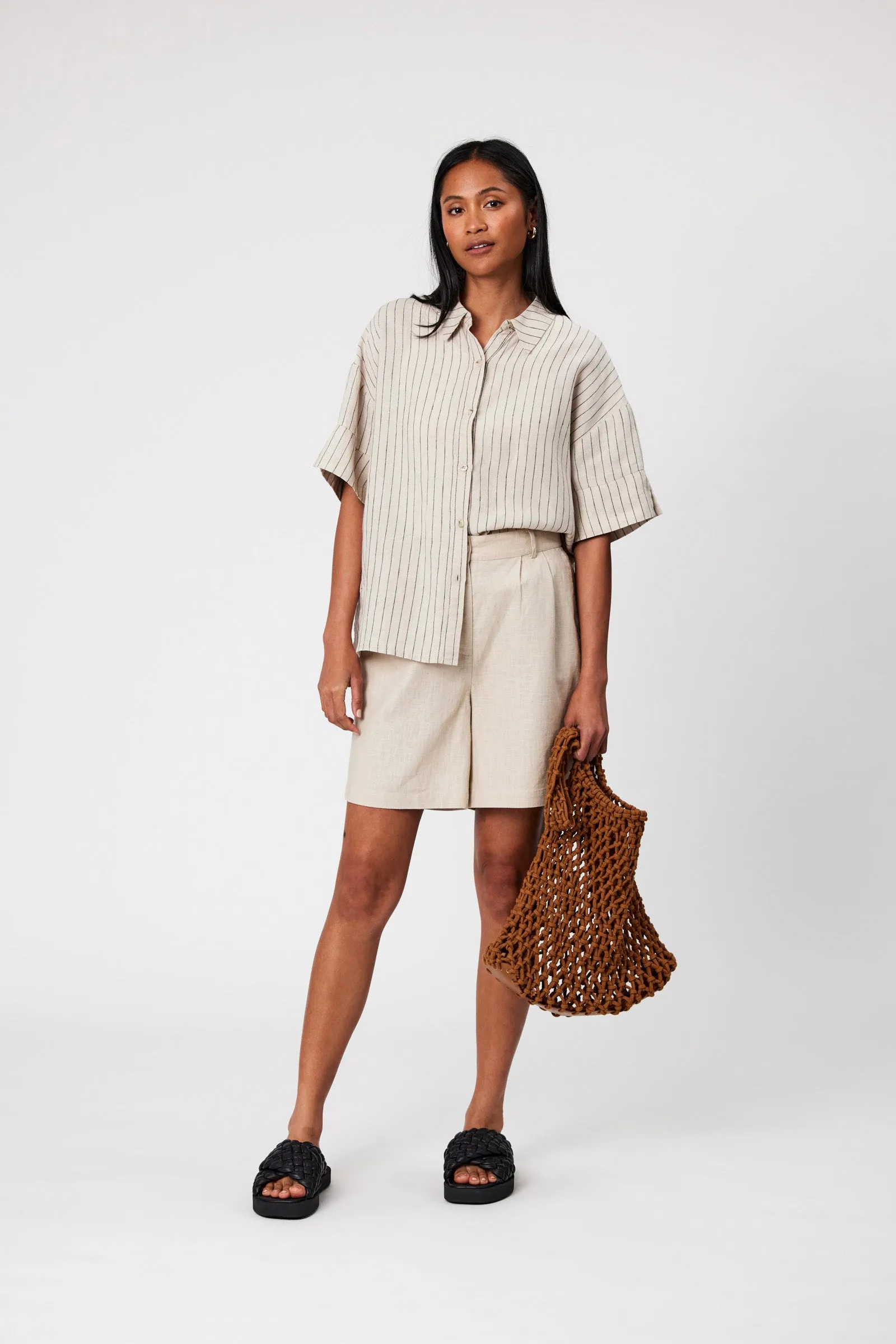 Jet Set Linen Shirt - Natural Stripe