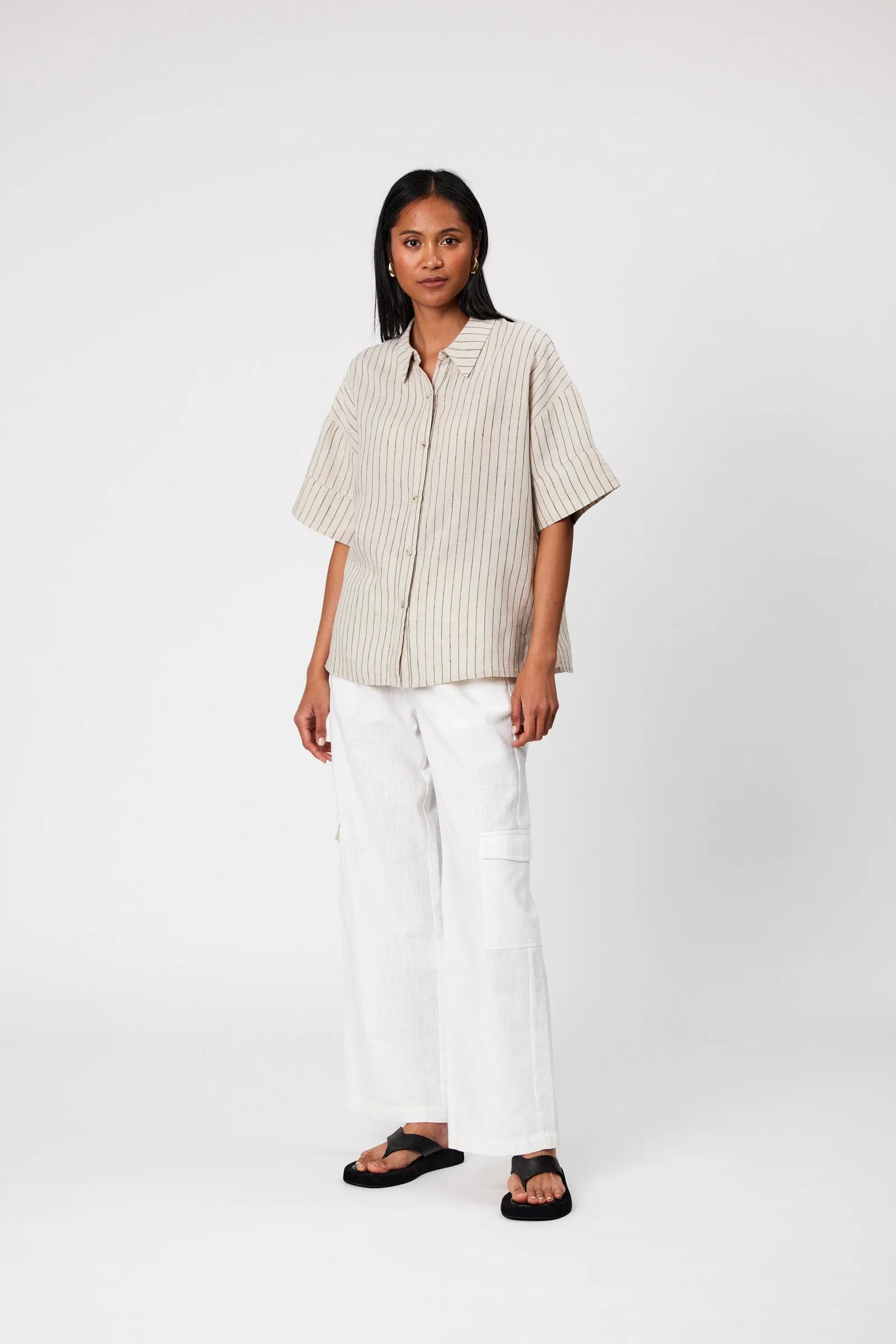 Jet Set Linen Shirt - Natural Stripe