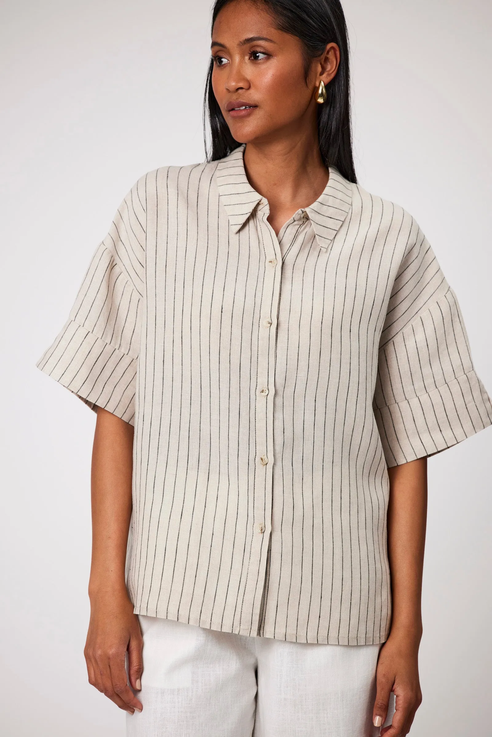 Jet Set Linen Shirt - Natural Stripe