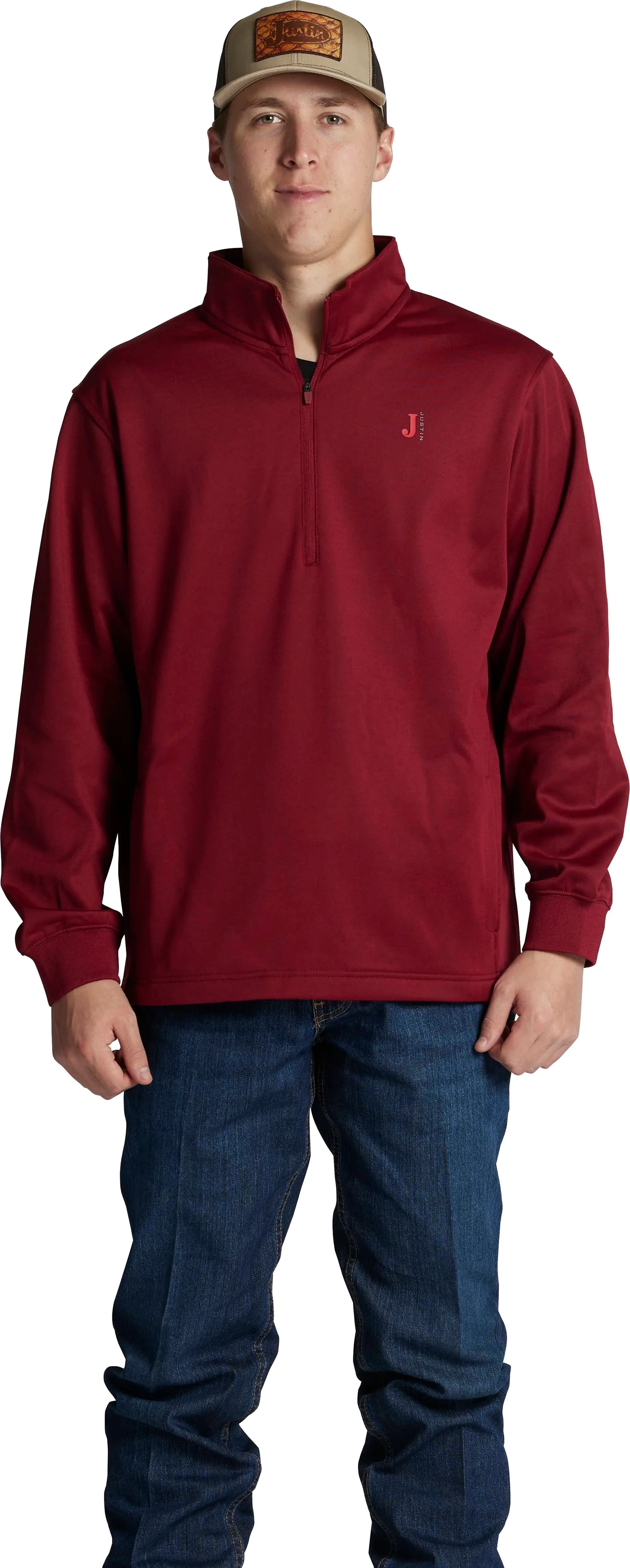 Justin Men's Nashville 1/4 Fleece Zip Up Jacket in Heather Red