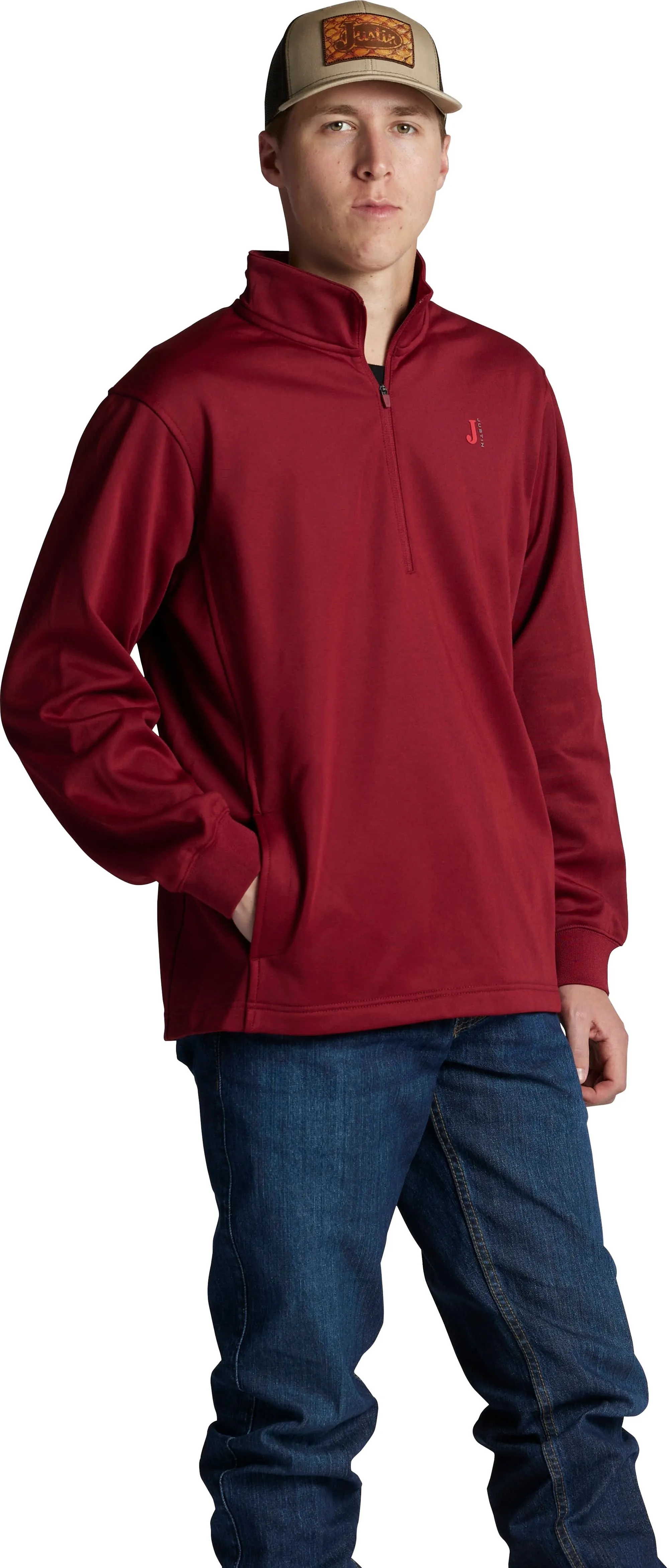 Justin Men's Nashville 1/4 Fleece Zip Up Jacket in Heather Red