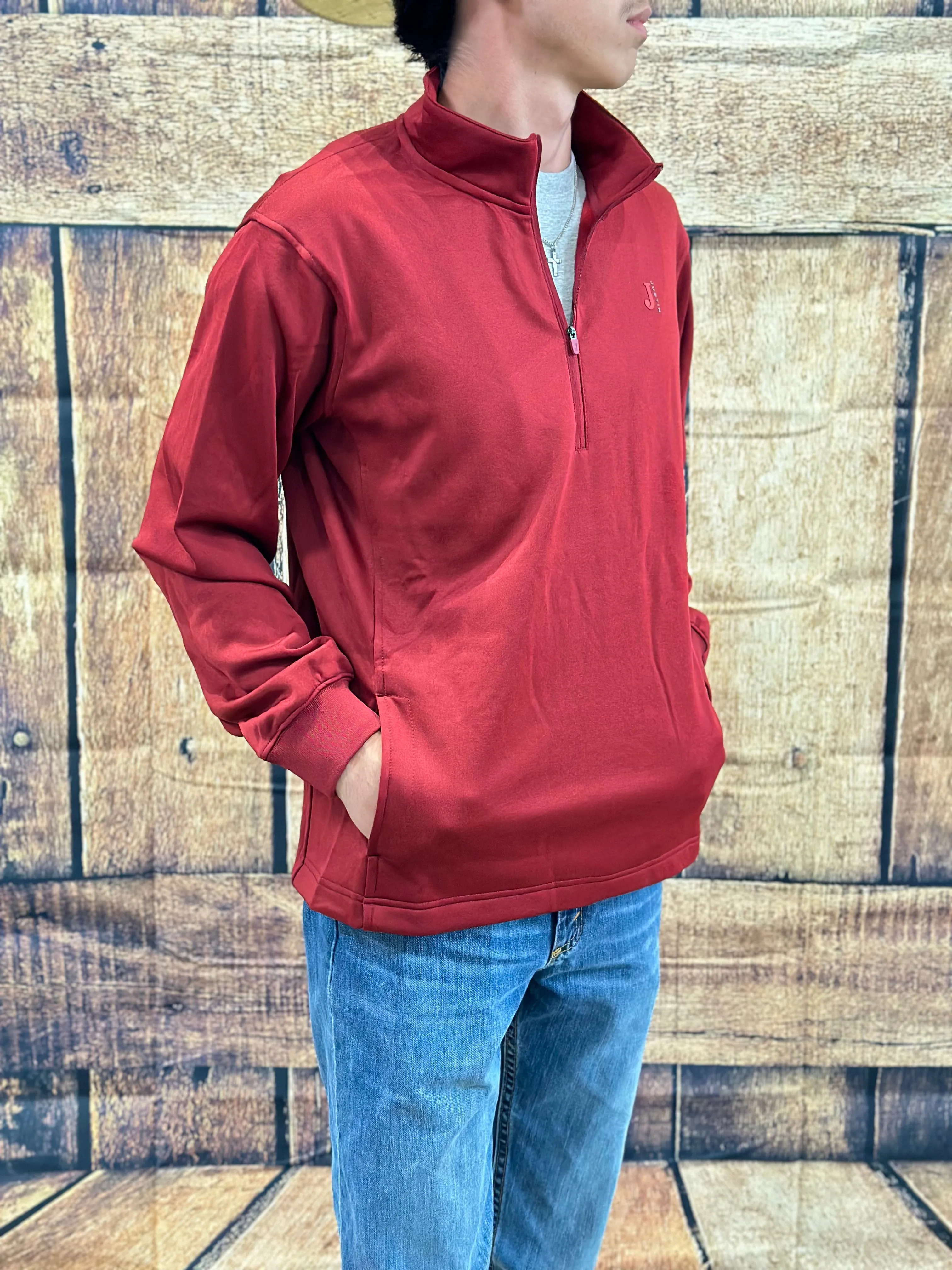 Justin Men's Nashville 1/4 Fleece Zip Up Jacket in Heather Red