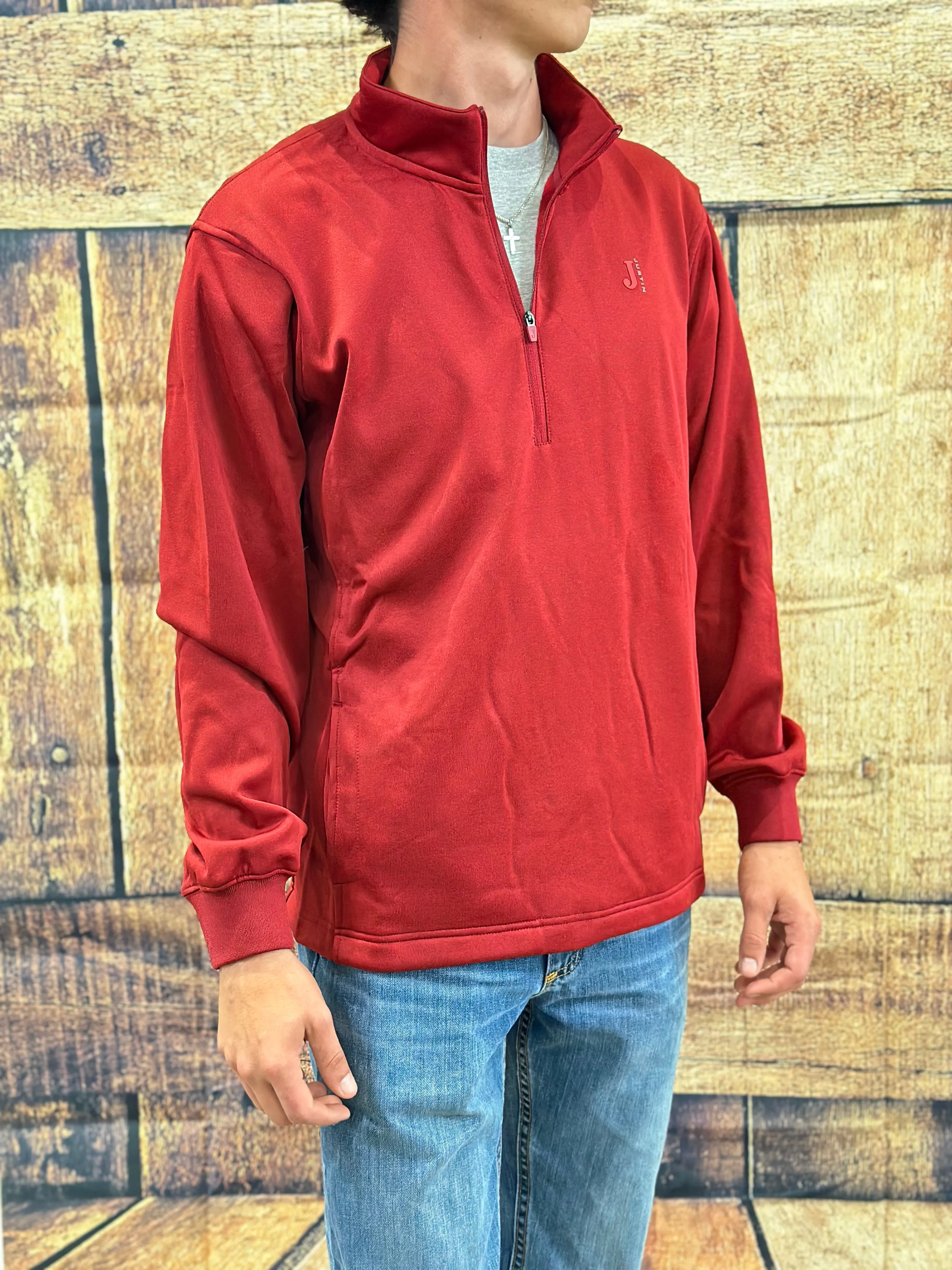 Justin Men's Nashville 1/4 Fleece Zip Up Jacket in Heather Red