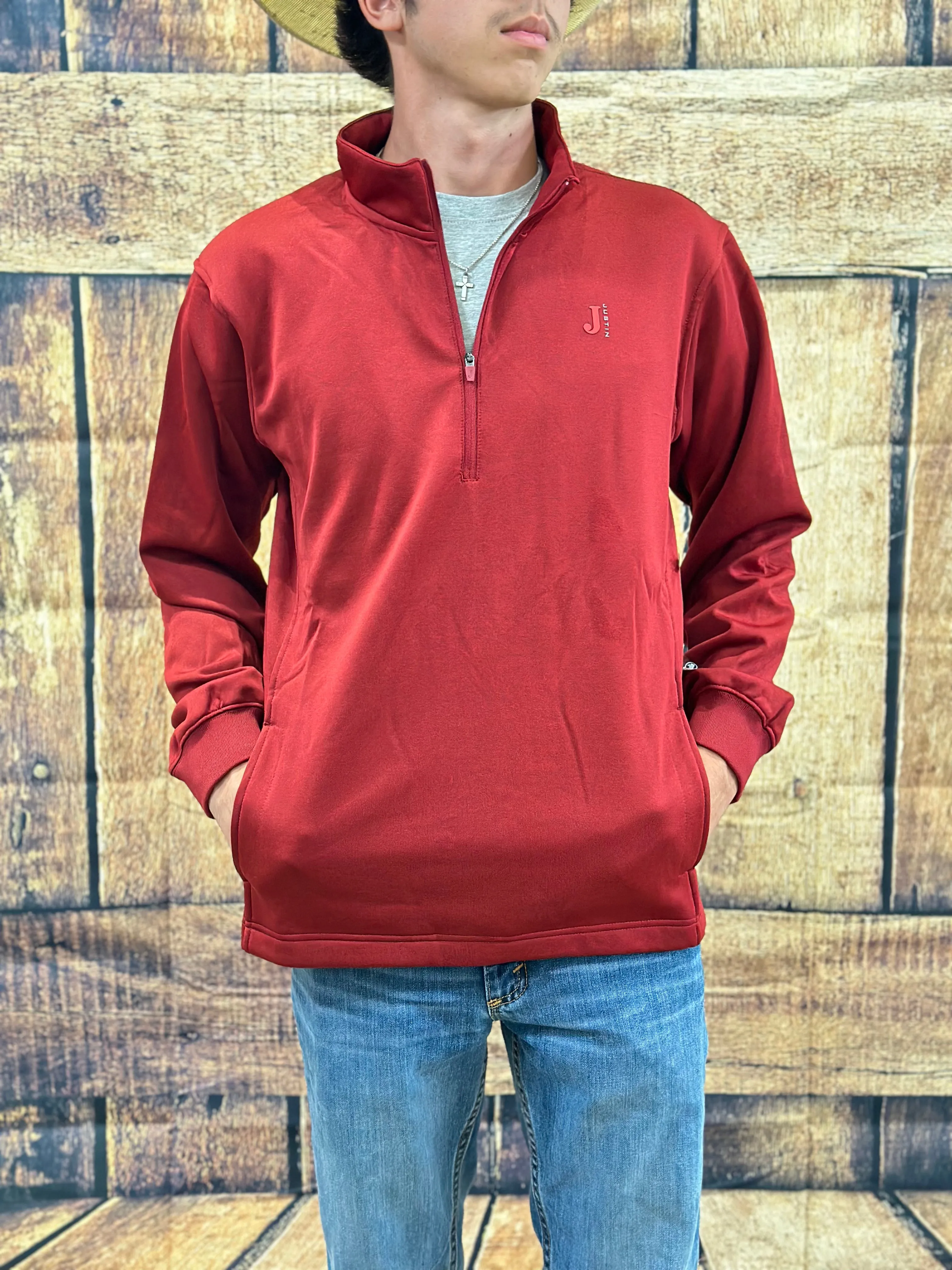 Justin Men's Nashville 1/4 Fleece Zip Up Jacket in Heather Red