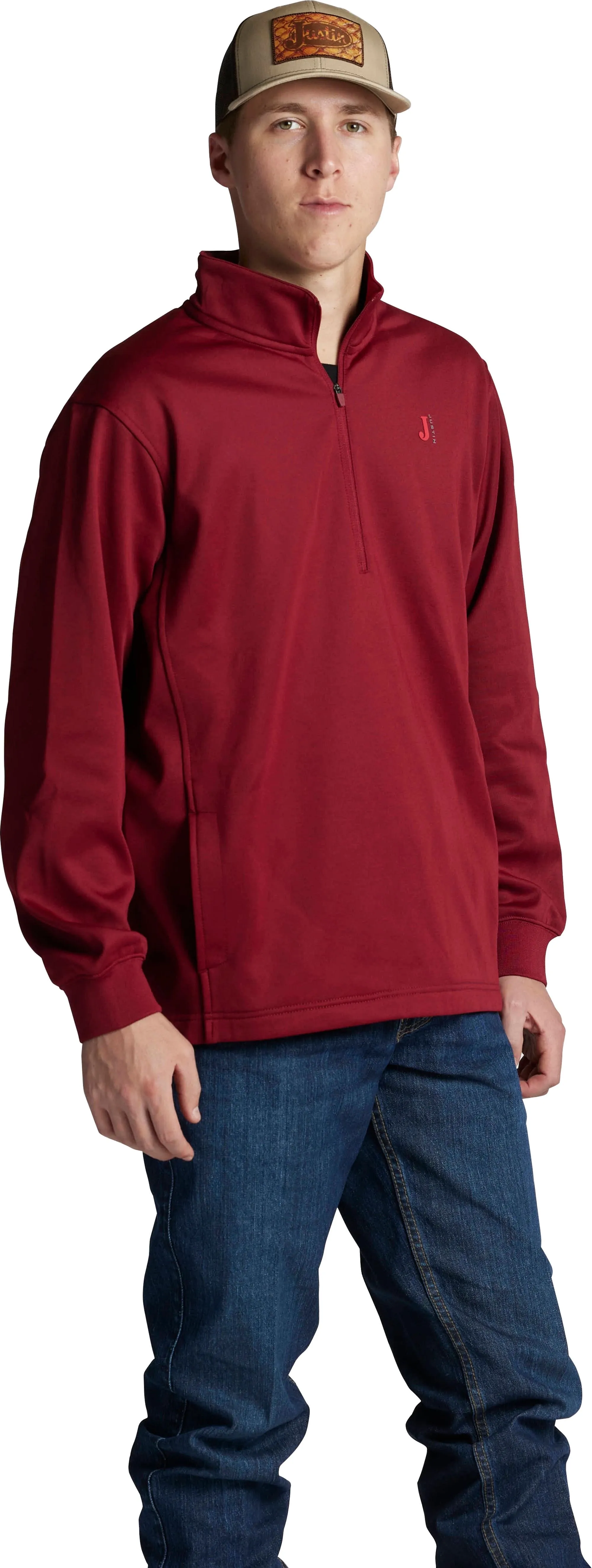 Justin Men's Nashville 1/4 Fleece Zip Up Jacket in Heather Red