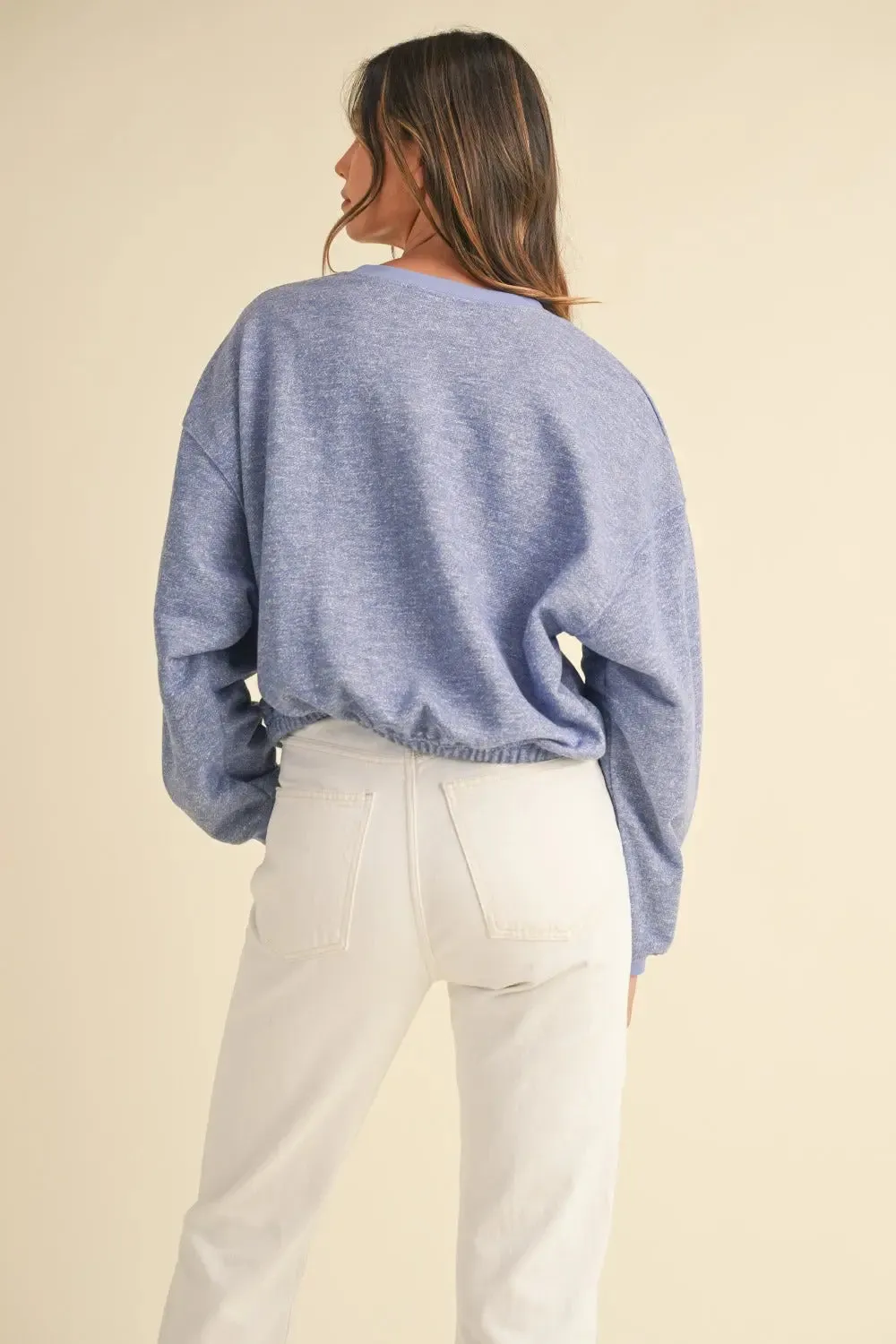'Kensington' Round Neck Letter Embroidery Crop Sweater