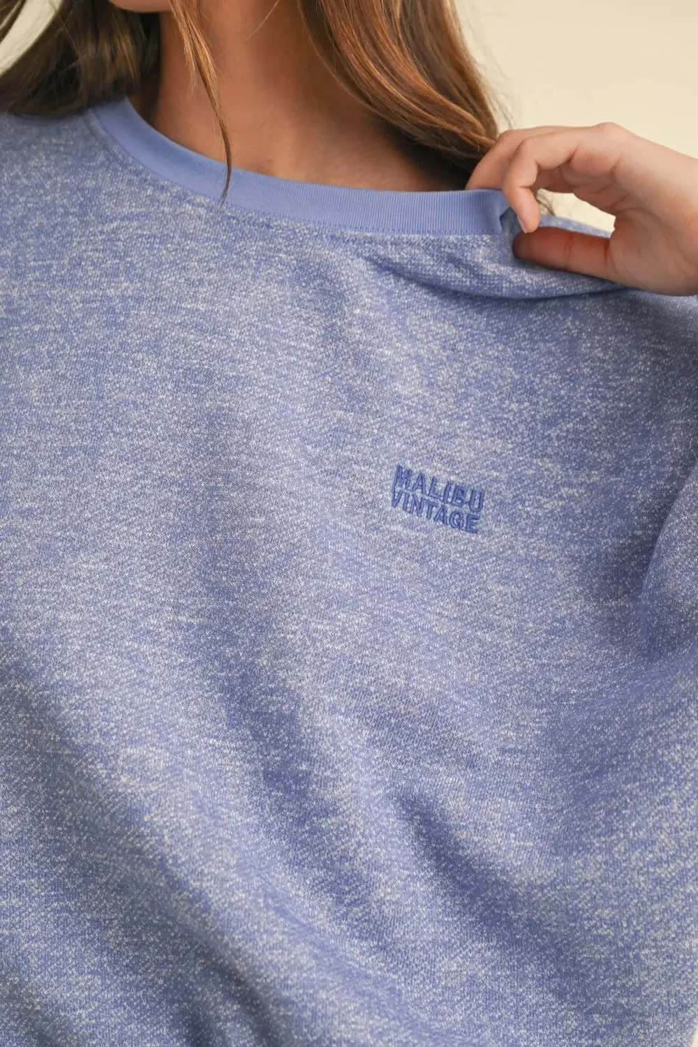 'Kensington' Round Neck Letter Embroidery Crop Sweater