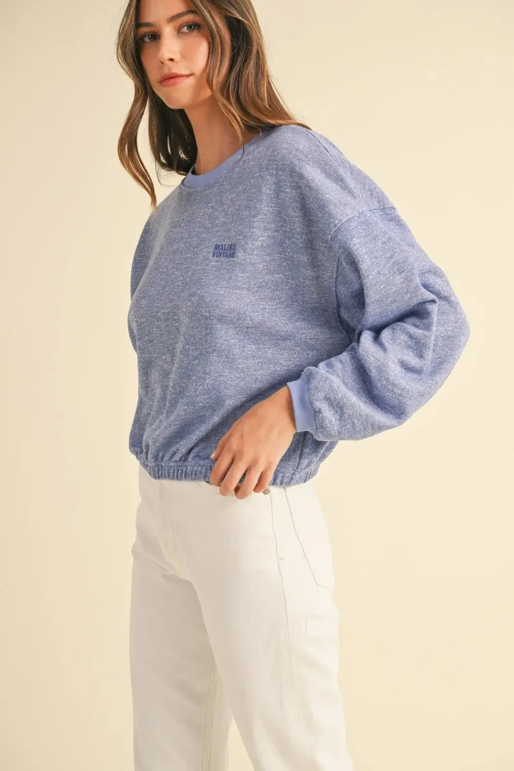 'Kensington' Round Neck Letter Embroidery Crop Sweater