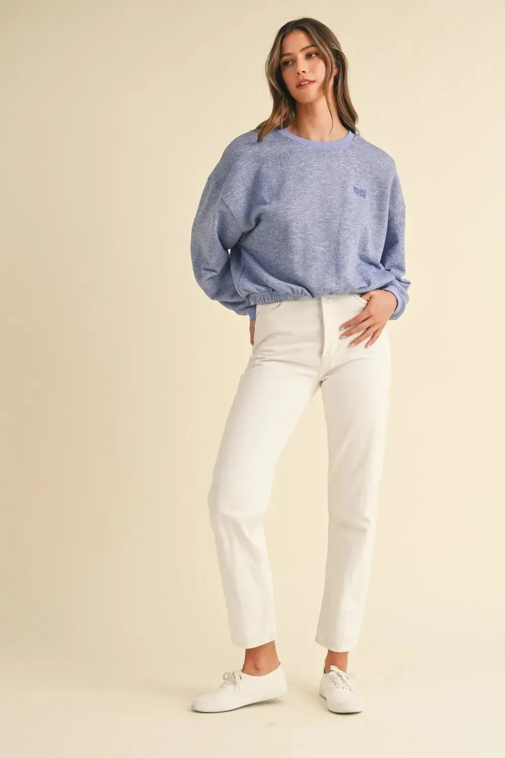 'Kensington' Round Neck Letter Embroidery Crop Sweater