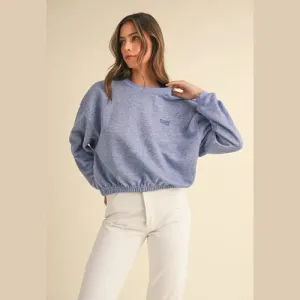 'Kensington' Round Neck Letter Embroidery Crop Sweater