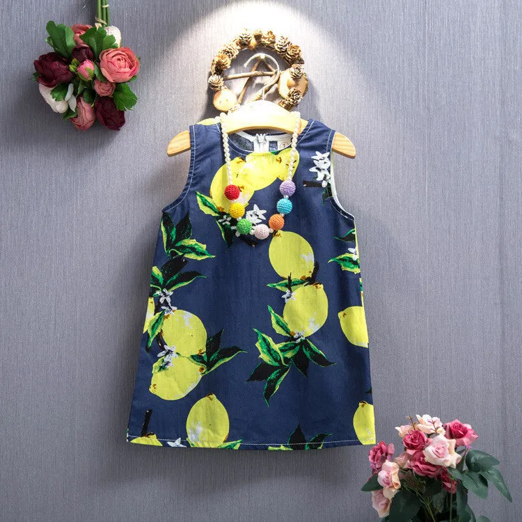 Kids Dresses for Girls Children Girl Dress Kids Clothes Cotton Lemon Print Yellow Sundress Girls Dresses