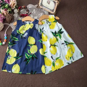 Kids Dresses for Girls Children Girl Dress Kids Clothes Cotton Lemon Print Yellow Sundress Girls Dresses
