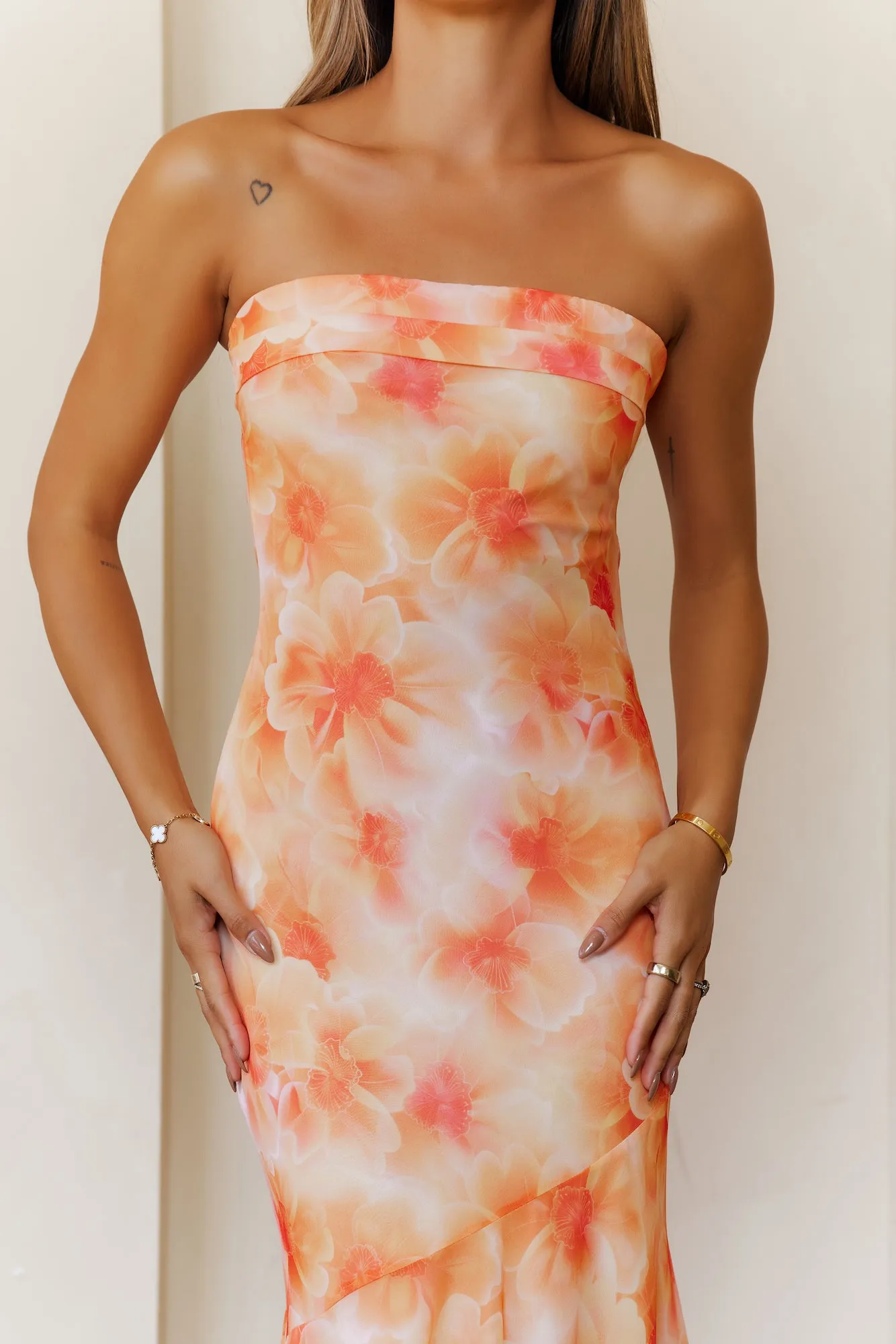 Kissed By Daisies Strapless Maxi Dress Orange