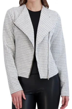 Knit Tweed Collarless Moto