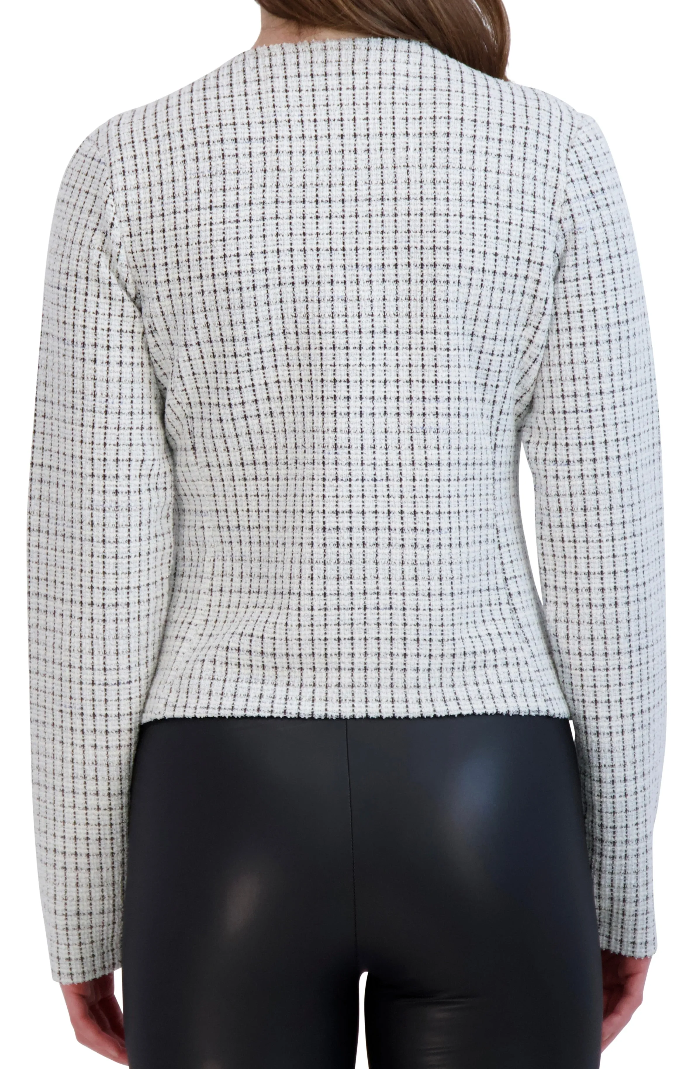 Knit Tweed Collarless Moto