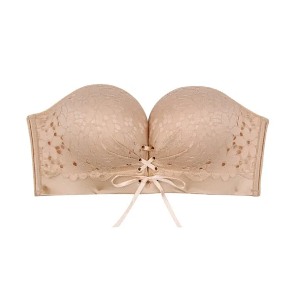 Lace Women Strapless Wireless Super Push Up Bra for Small Breasts - Invisible Backless Seamless Bralette