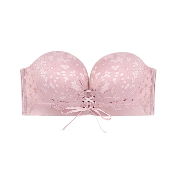 Lace Women Strapless Wireless Super Push Up Bra for Small Breasts - Invisible Backless Seamless Bralette