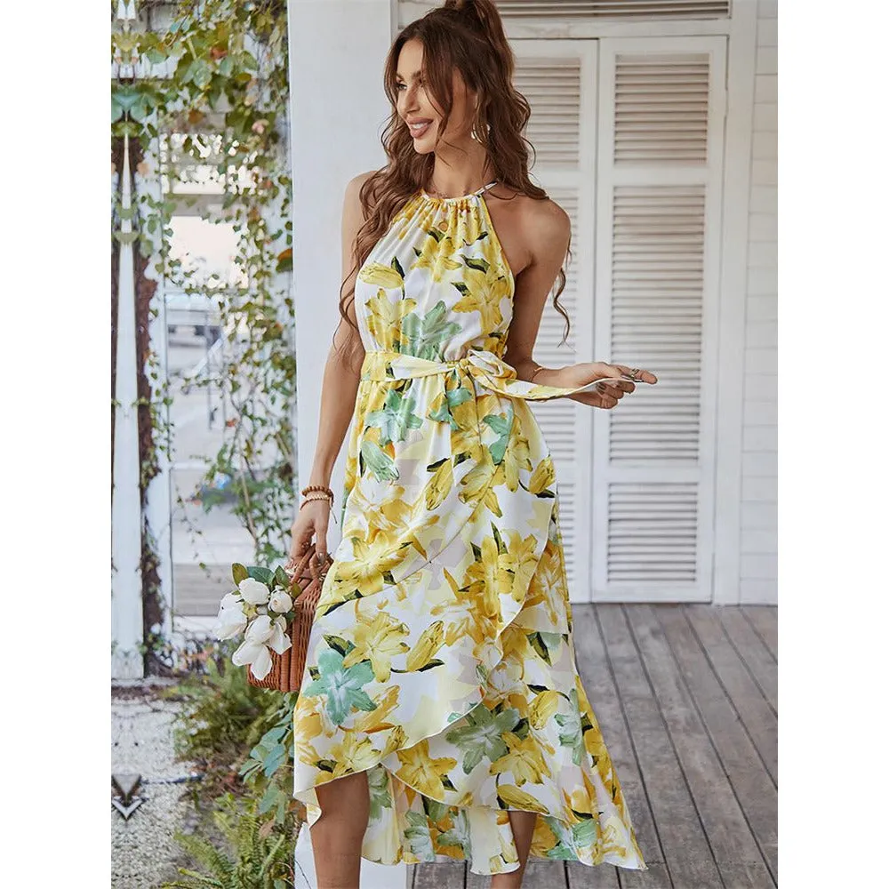 Ladies Vintage Sexy Sleeveless Floral Print Dress Women Bohemian Long Party Beach Summer Dress Women Sundress Female Vestidos