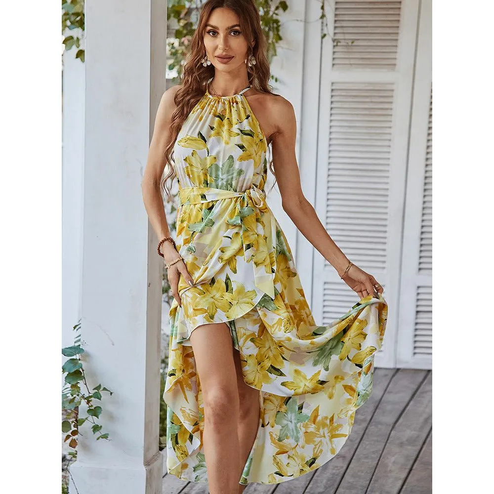 Ladies Vintage Sexy Sleeveless Floral Print Dress Women Bohemian Long Party Beach Summer Dress Women Sundress Female Vestidos