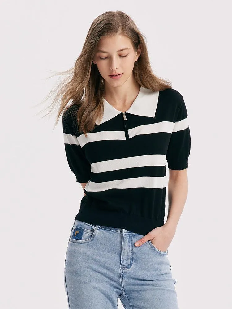 Lapel Stripe Tencel Top
