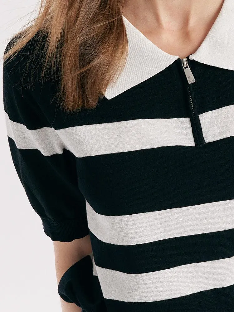 Lapel Stripe Tencel Top