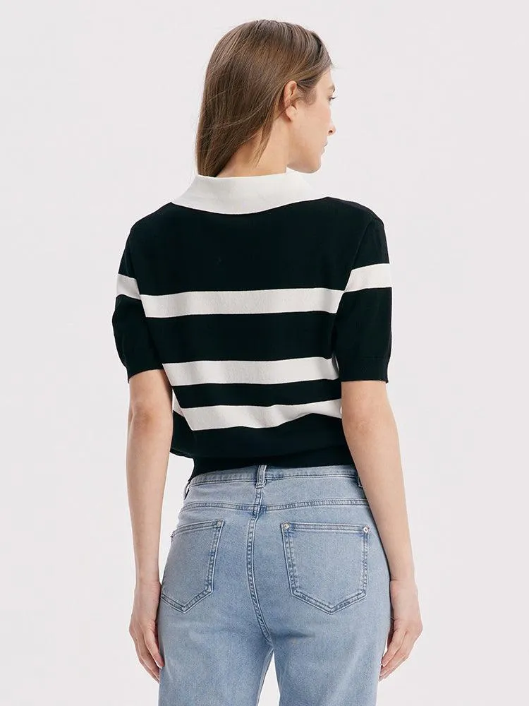 Lapel Stripe Tencel Top