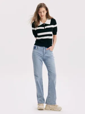 Lapel Stripe Tencel Top