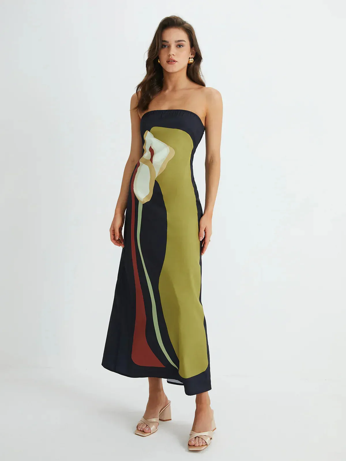 Lilia - Abstract Strapless Maxi Dress