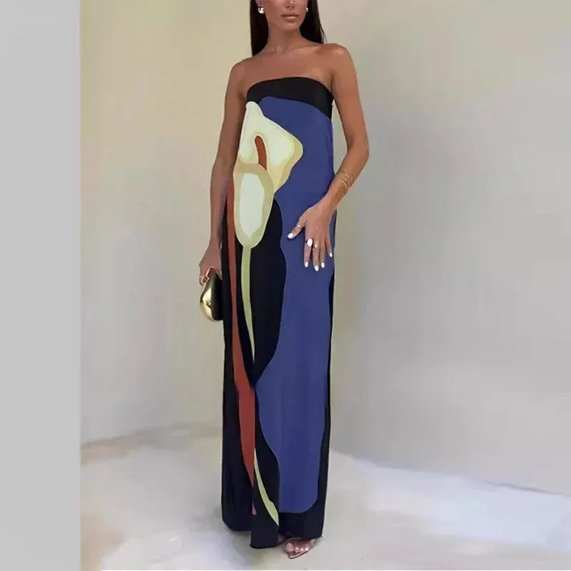 Lilia - Abstract Strapless Maxi Dress