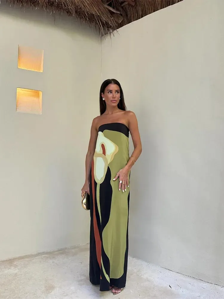 Lilia - Abstract Strapless Maxi Dress