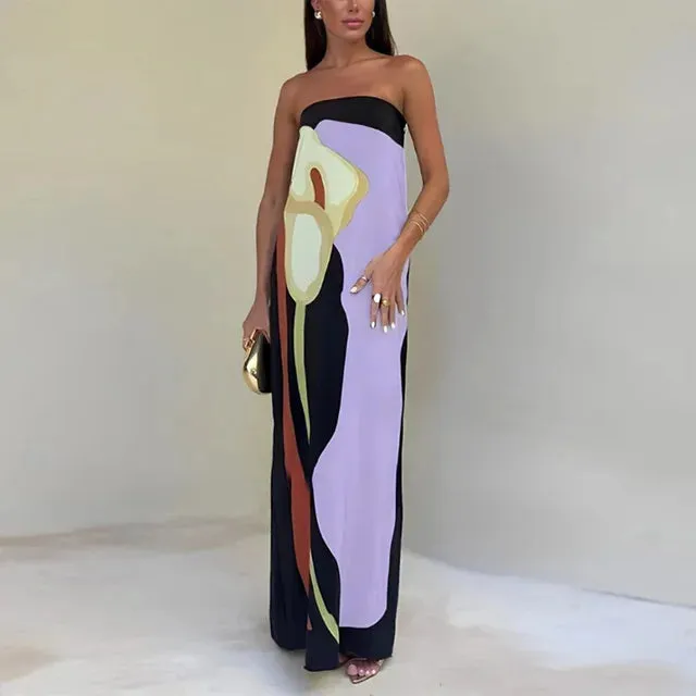 Lilia - Abstract Strapless Maxi Dress