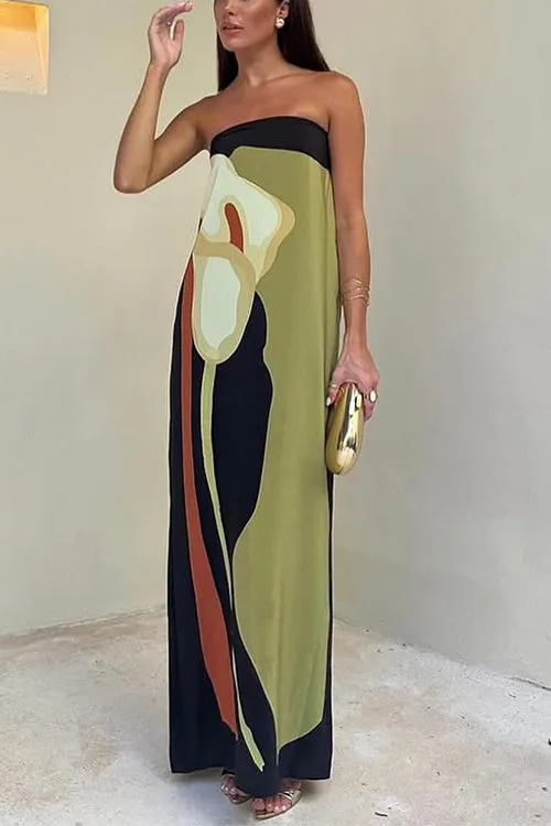 Lilia - Abstract Strapless Maxi Dress