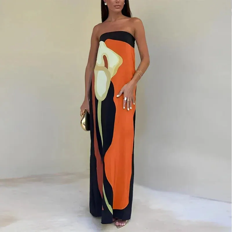 Lilia - Abstract Strapless Maxi Dress