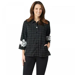 Linea by Louis Dell'Olio Women's Windowpane Jacket with Lace Applique