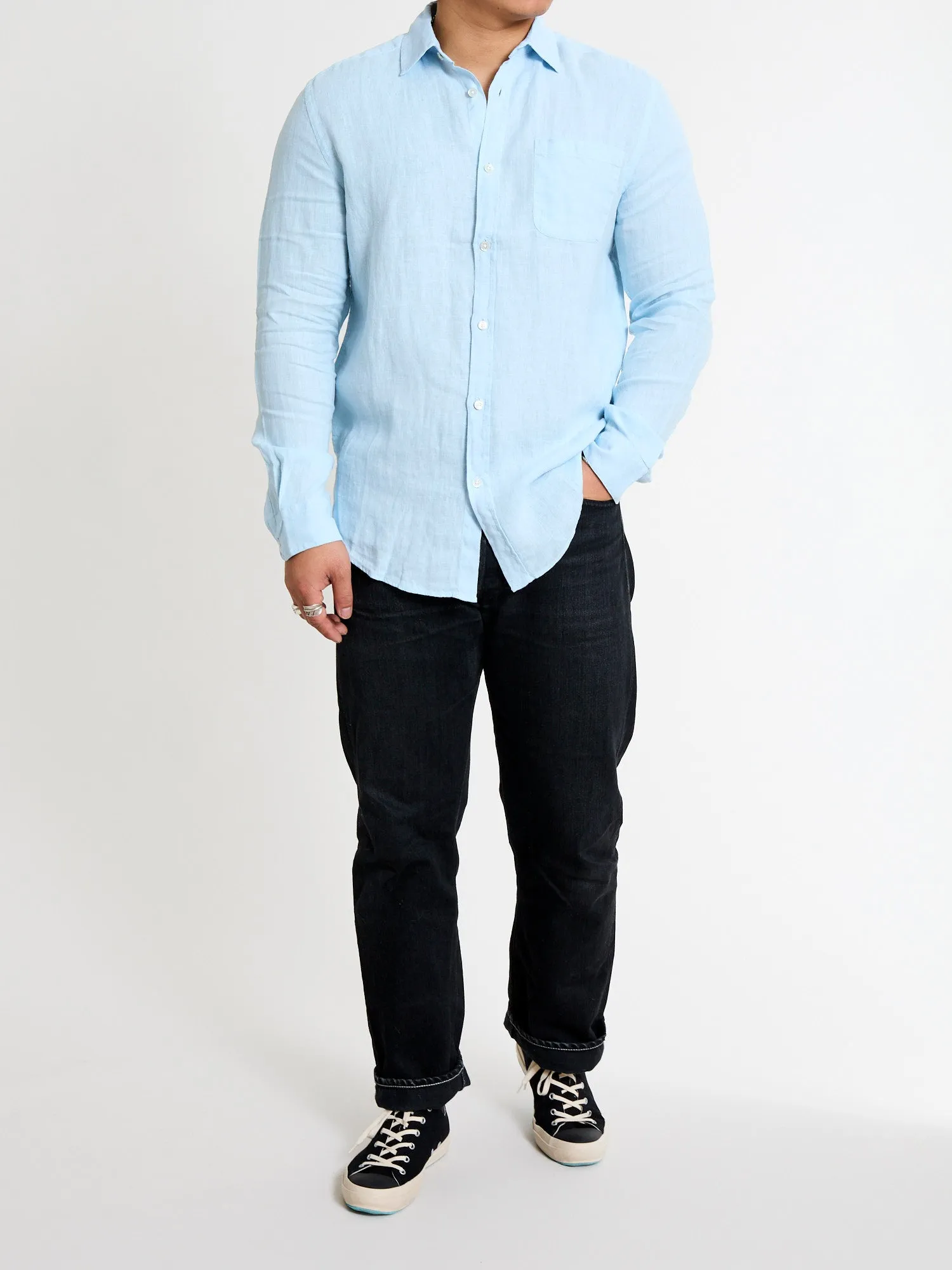 Linen Button-Up Shirt in Sky