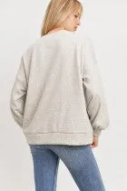 Long Balloon Sleeves French Terry Knit Top