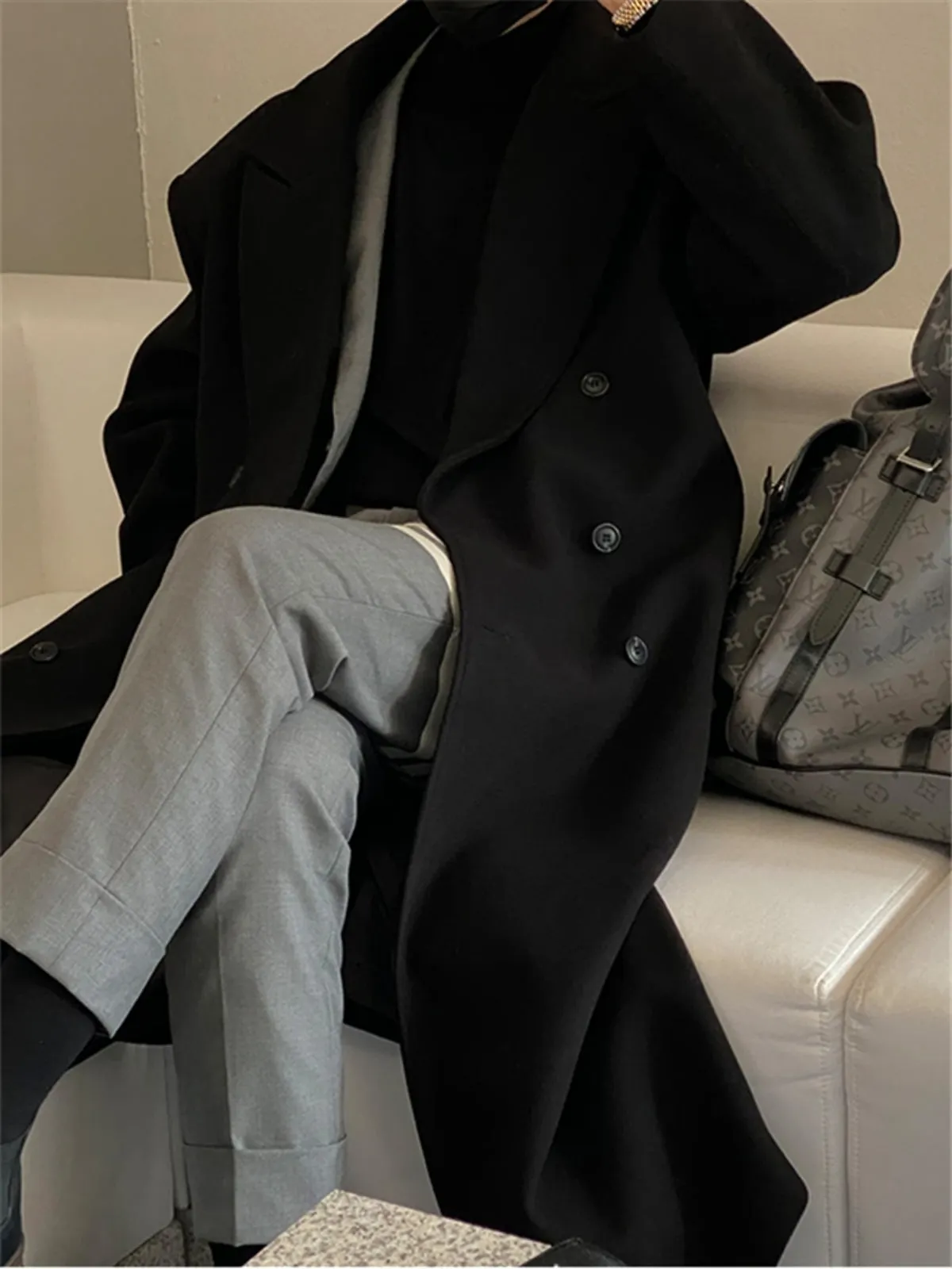 Long Knee-length Woolen Cashmere Coat