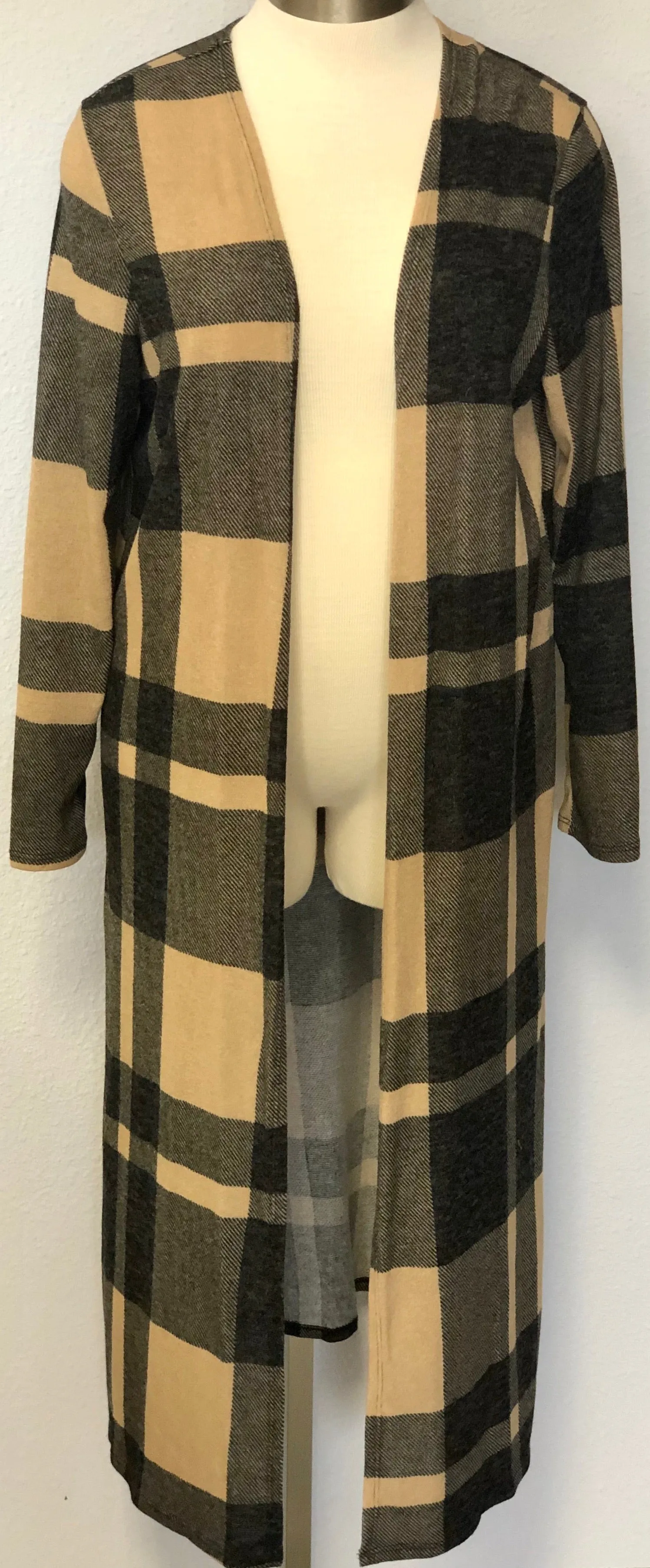 LONG LS PLAID CARDIGAN