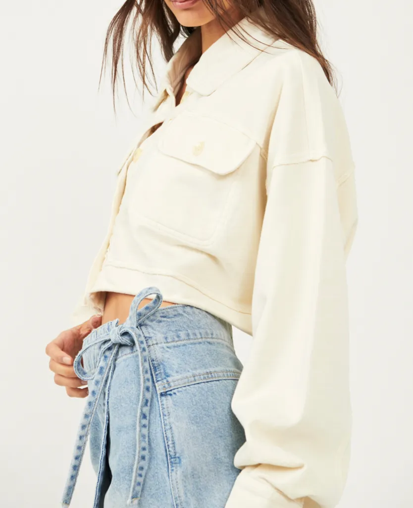 Long Sleeve Collared Cropped Shacket