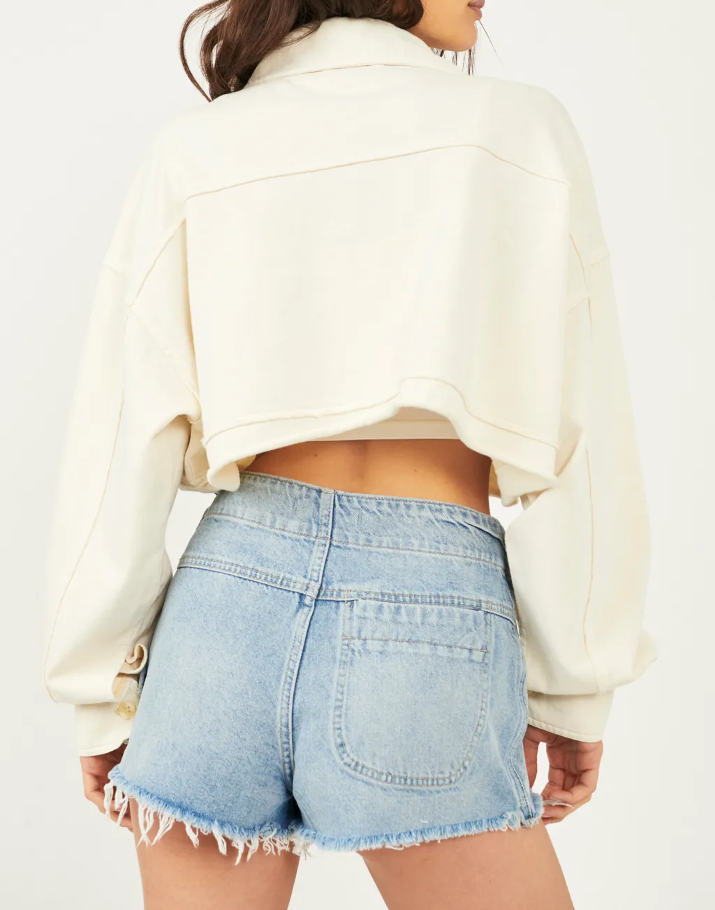Long Sleeve Collared Cropped Shacket