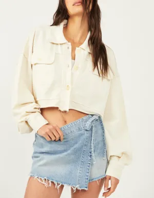Long Sleeve Collared Cropped Shacket