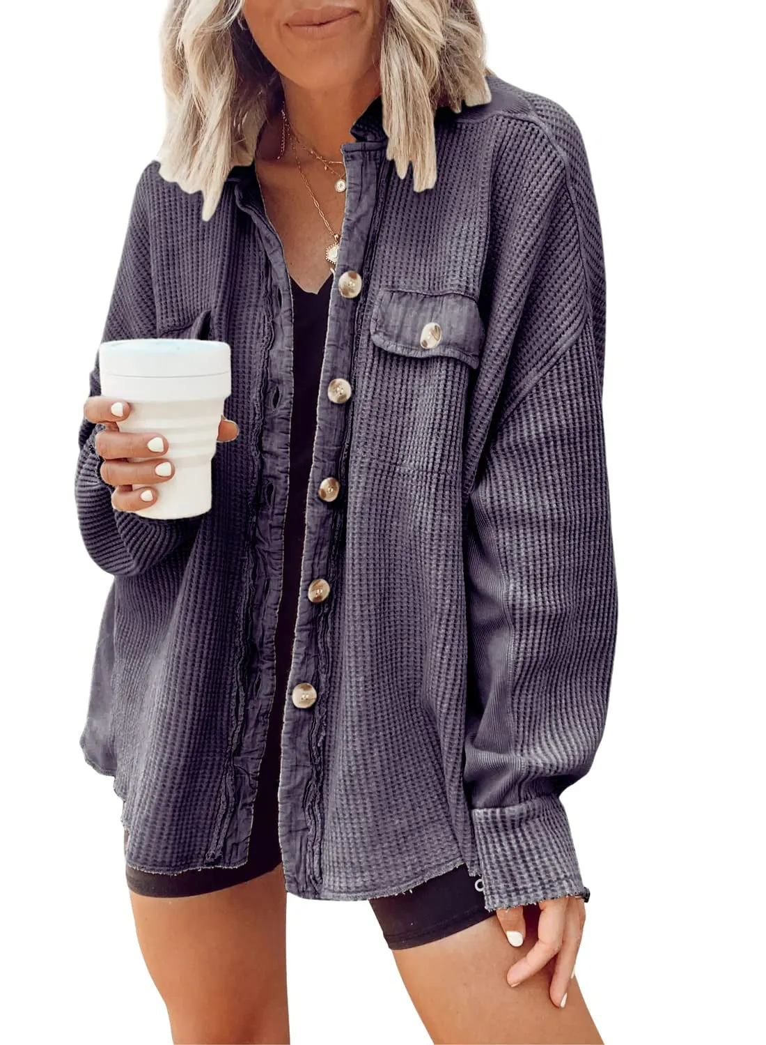 Long Sleeve Slouchy Button Up Sweater
