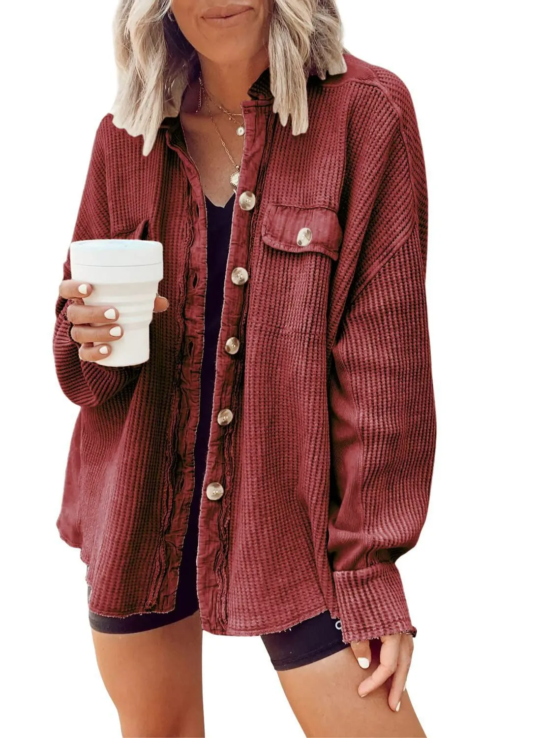 Long Sleeve Slouchy Button Up Sweater