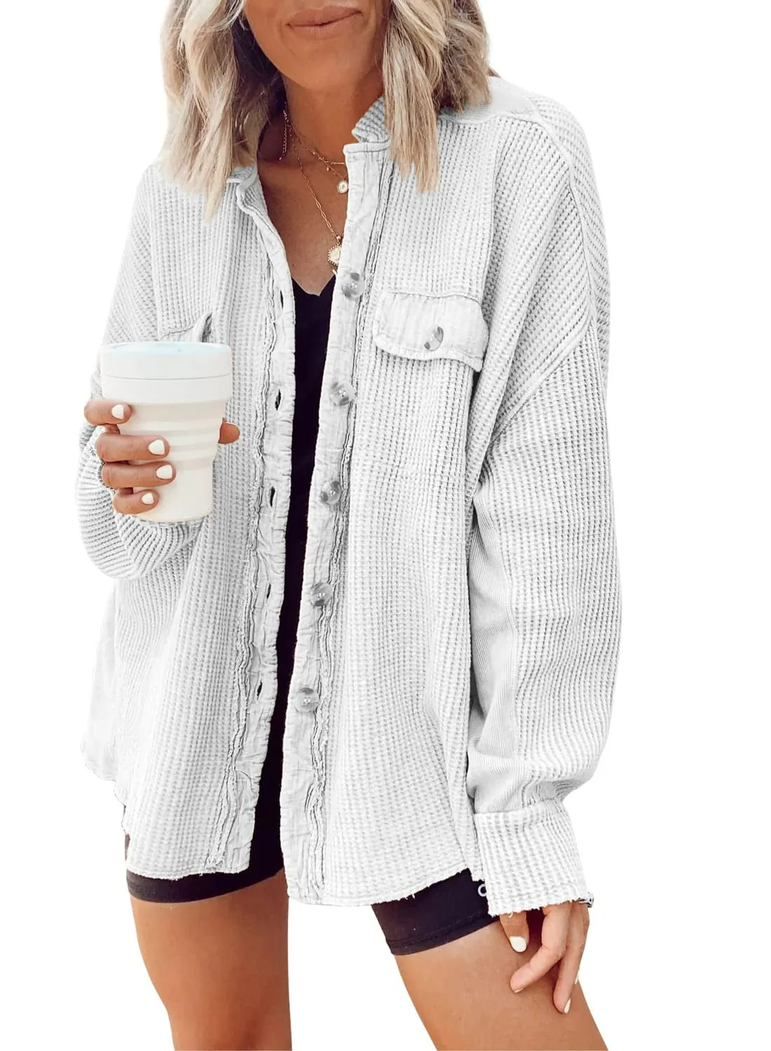 Long Sleeve Slouchy Button Up Sweater