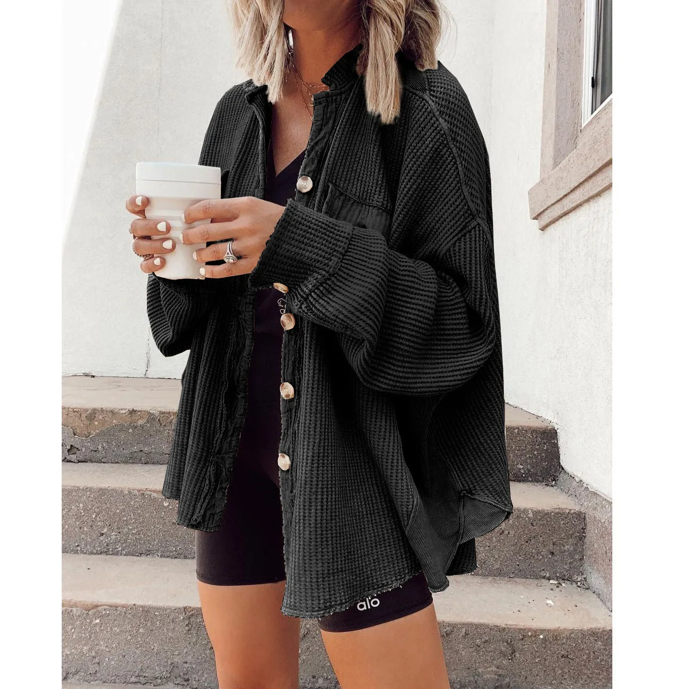 Long Sleeve Slouchy Button Up Sweater