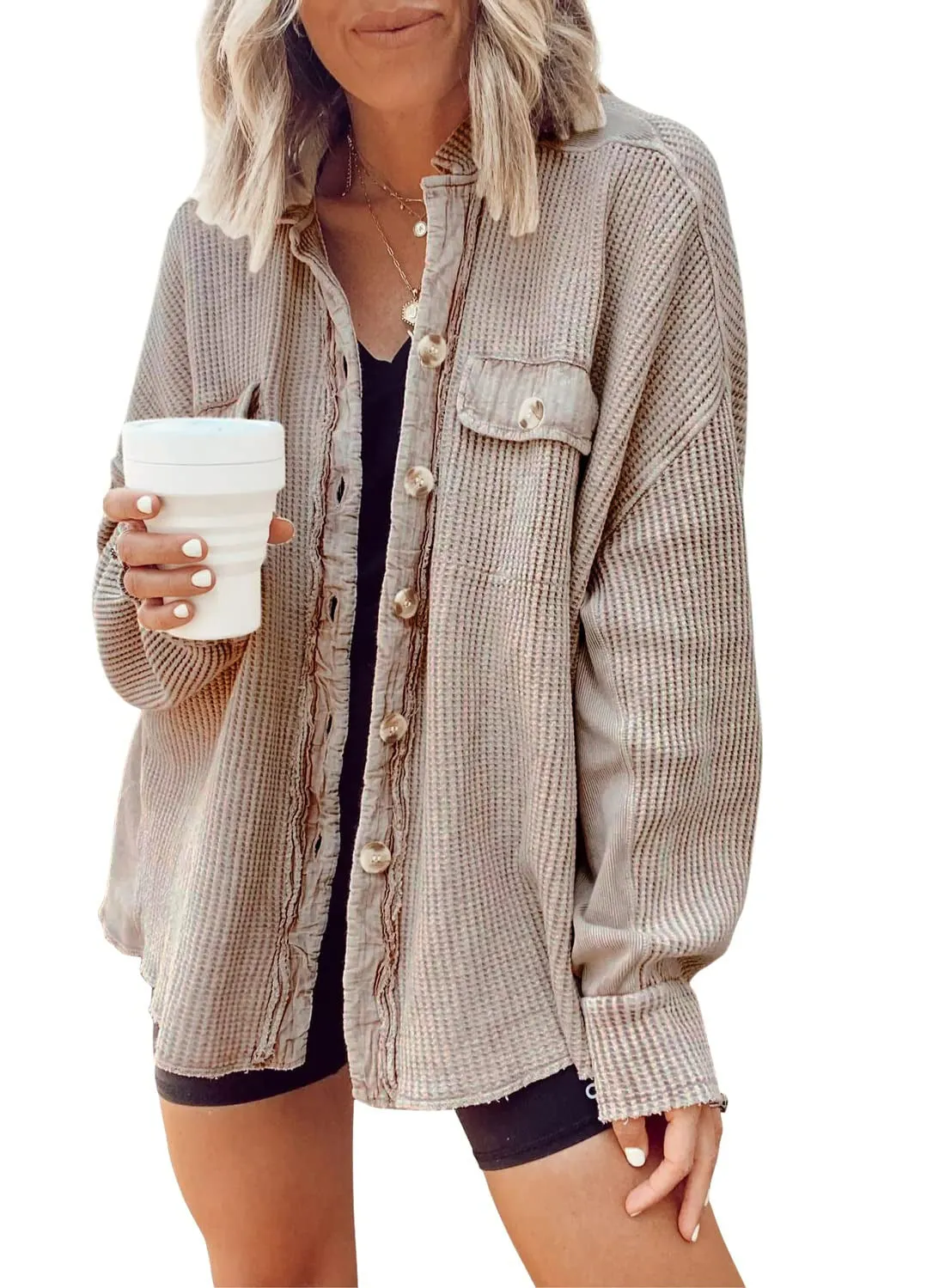 Long Sleeve Slouchy Button Up Sweater