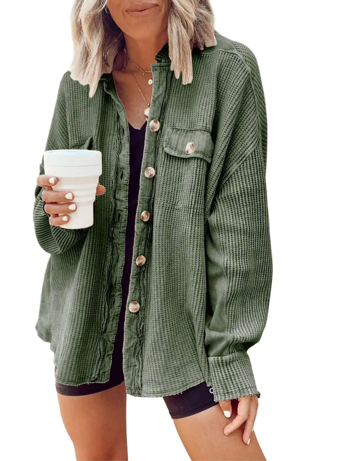 Long Sleeve Slouchy Button Up Sweater