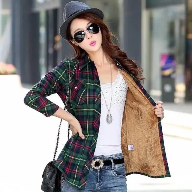Luxury Winter Warm, Plus Velvet Thicken Plaid Shirt Style Coat Jacket For Women Clothes/Tops/Casual/Jacket/Outerwear For Female